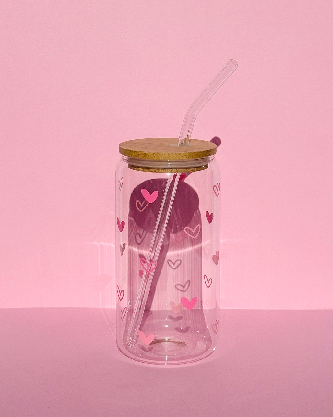 Pink Hearts Glass Cup