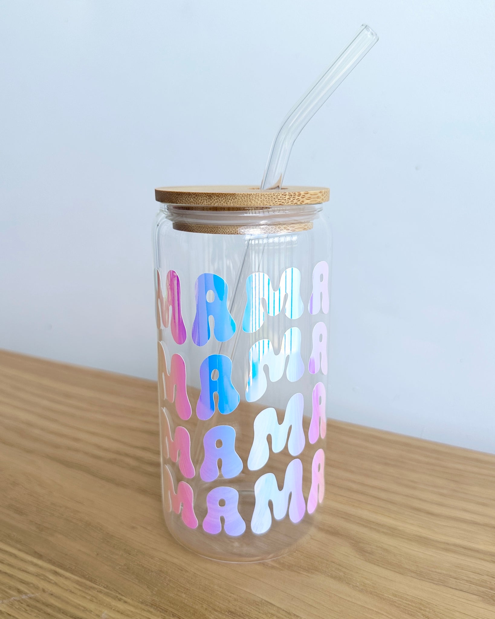 Hot Pink Holo Daisy Glass Iced Coffee Cup